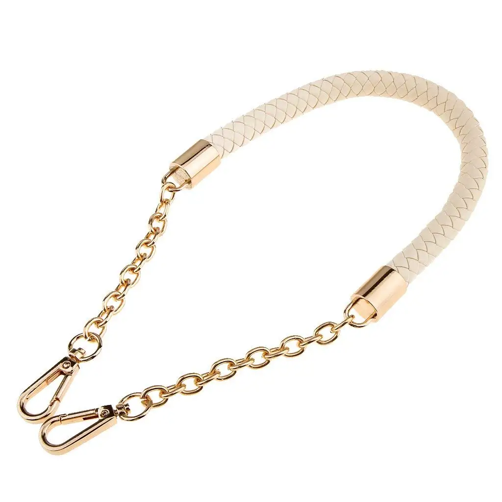 Dovewill Metal PU Leather Braided Bag Strap Handle Bag Chain Replacement Bag Accessory for Purse Making 60cm - Beige