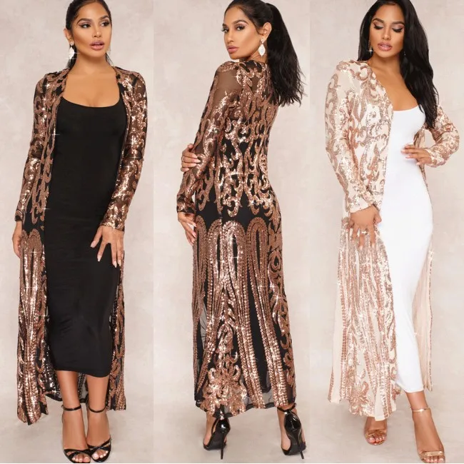 

Hot sell long sleeves casual fashion reflective mesh sequins dress cotton abaya open sexy out wear for women A335, Can follow customers' requirements