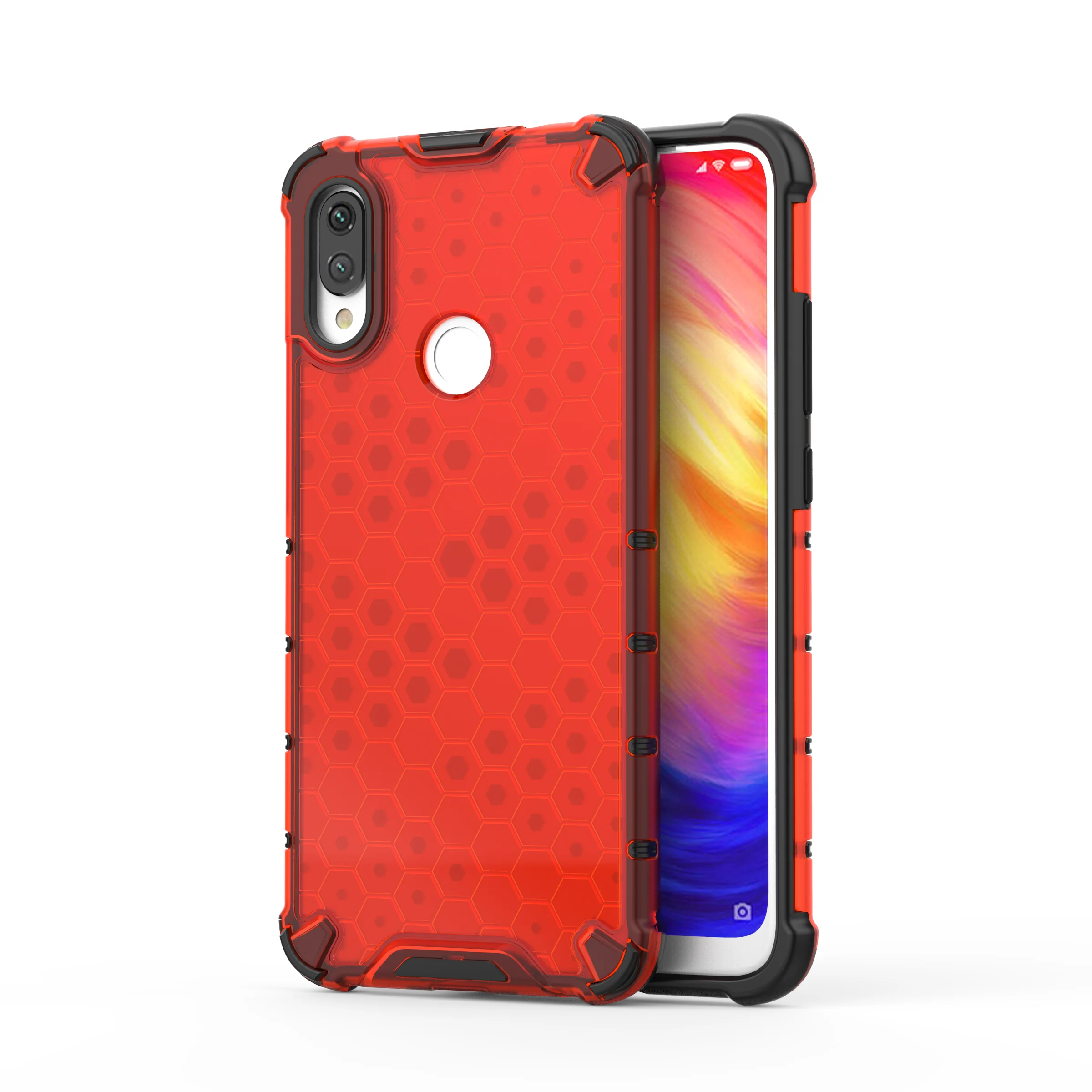

BearDada Hexagon Tattooed Soft TPU Hard Transparent PC Mobile Phone Back Cover For Xiaomi Redmi Note 7 Shockproof Case