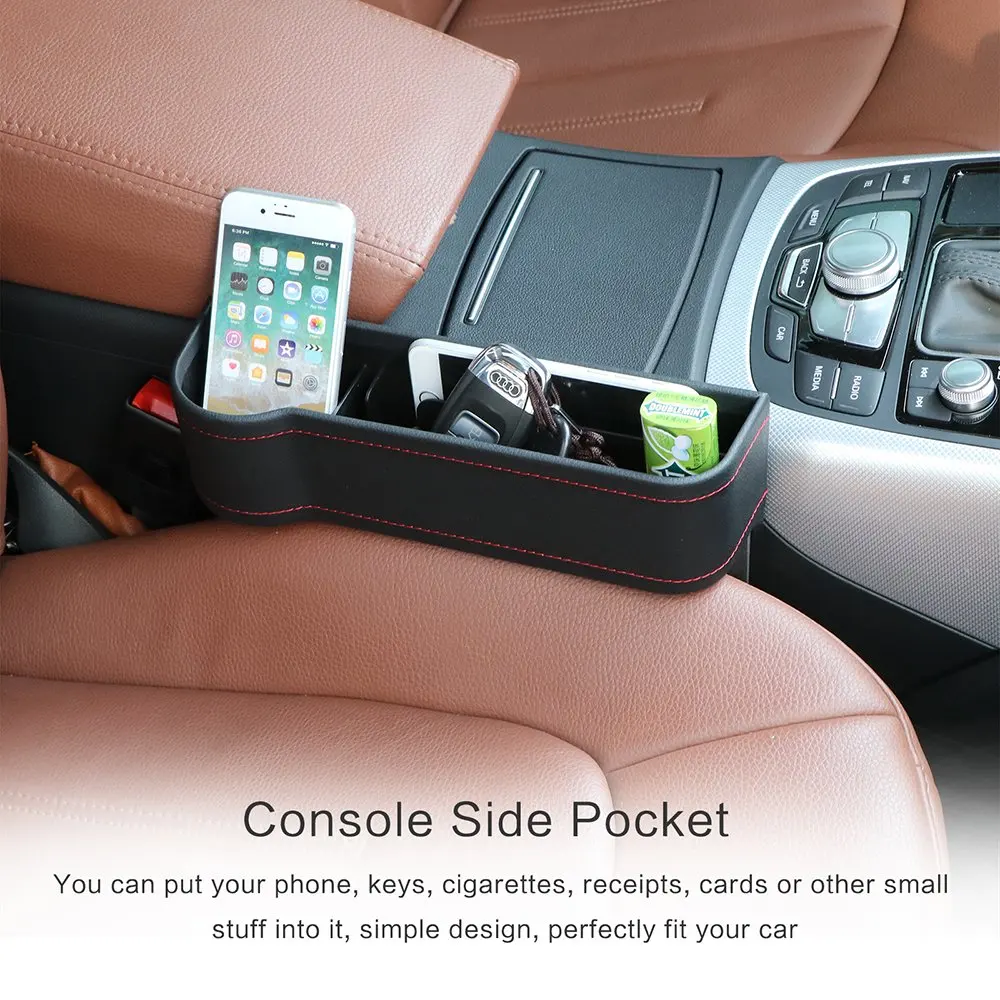 
Handmade High-end Durable Pu Leather Car Pocket Organizer Car Gap Filler with Cup Holder and USB Charger 