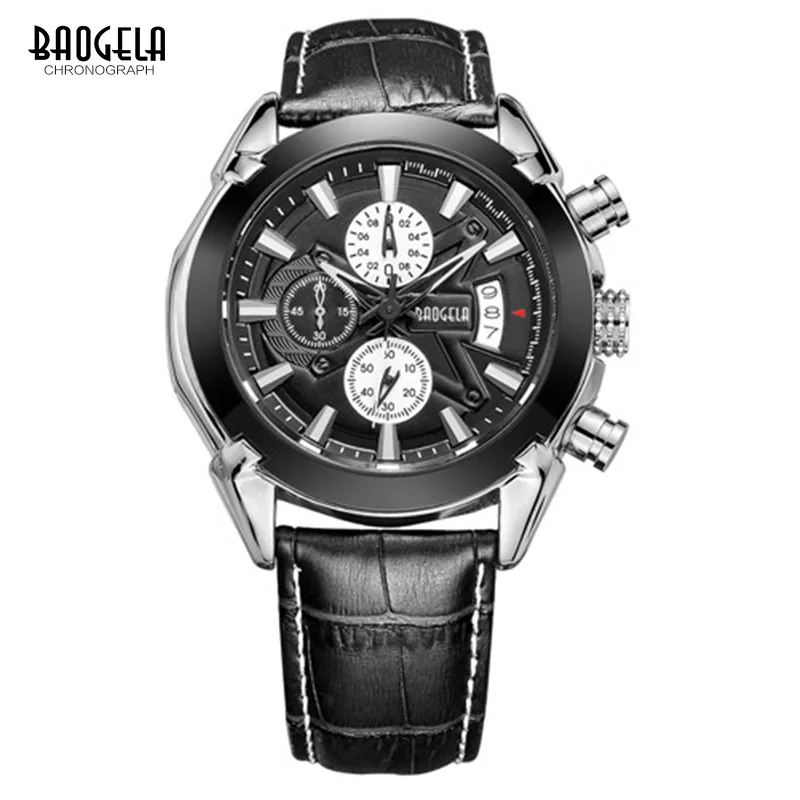 

BAOGELA 1602 Quartz Watch Man Fashion Analog Hot Luxury Leather Brand Watches Men's Casual Chronograph Hour Luminous Male Wristw, 3 color choose