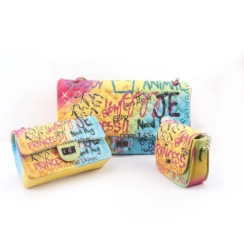 

2021 fashion graffiti handbag bag designer purses handbags art style bag ready to ship, Rainbow
