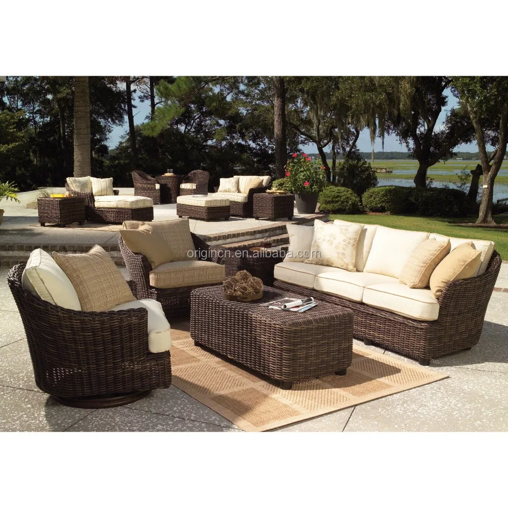 Mediterranean Style Home Garden Outdoor Picnic Rattan Sofa Set