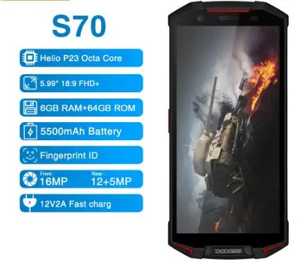 

DOOGEE S70 Game Phone 5.99 inch Helio P23 Octa Core 6GB+64GB Wireless Charge NFC 5500mAh IP68/IP69K Waterproof smartphone, Black;red