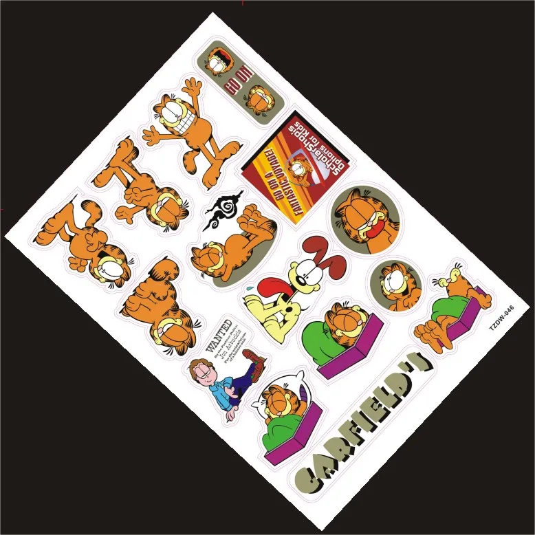 

20 pcs/bag Garfield Set Sticker Pack Comic Cartoon Decal for Car Window, Bumper, Laptop, Skateboard, Wall, Cmyk puffy sticker