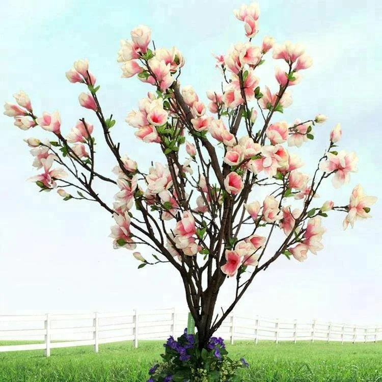 Fake Magnolia Tree Plant Artificial Silk Flower Blossom Magnolia Tree
