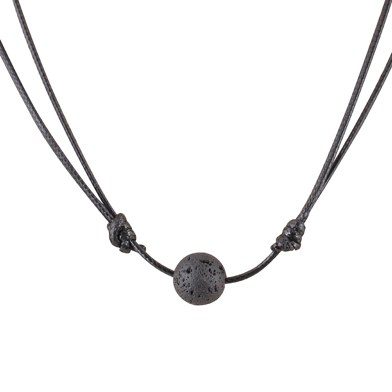 

free sample Natural round shape rough lava volcanic stone pendant leather necklace personality jewelry personalized necklace