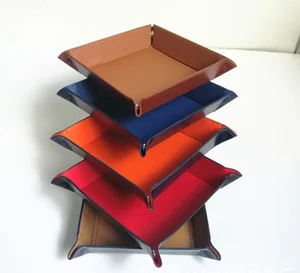 Custom Square Shaped Rectangle Foldable PU Leather Velvet Portable Dice Rolling Tray