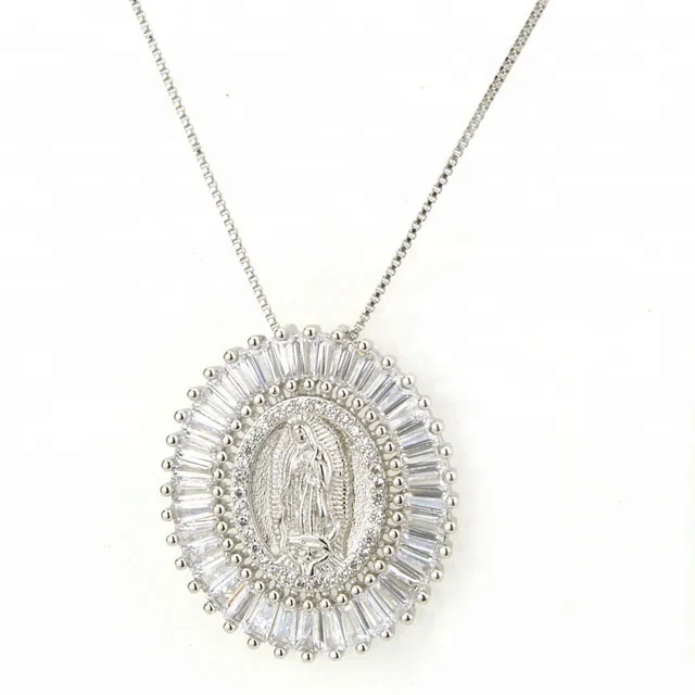 

Free shipping Gold Plated Crystal Zircon drilled Nuestra Senora De Guadalupe Medal Virgin Blessed Holy Mary Pendant Necklace, N/a