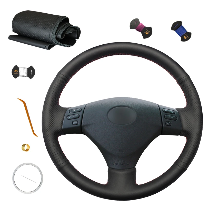 

Car Accessories Interior Black Genuine Leather Custom Steering Wheel Cover For Toyota Corolla Verso 2006 Camry 2004 2005 2006