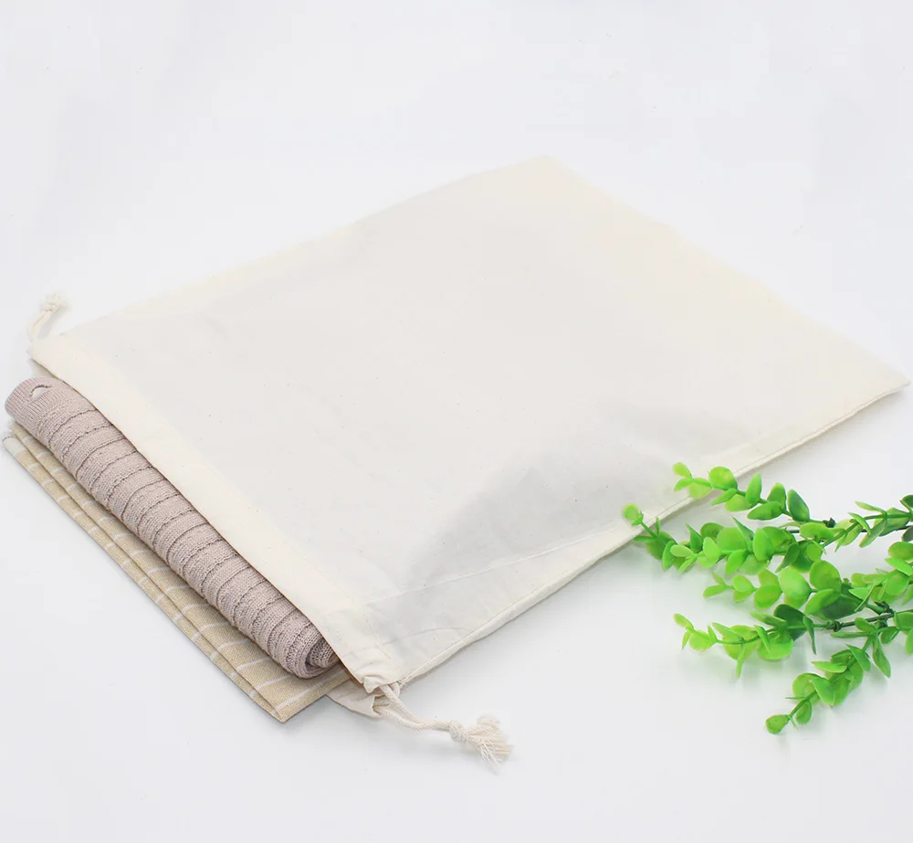 130g Natural Pure White Cotton Eco Drawstring Pouch Packaging Gift Bag ...