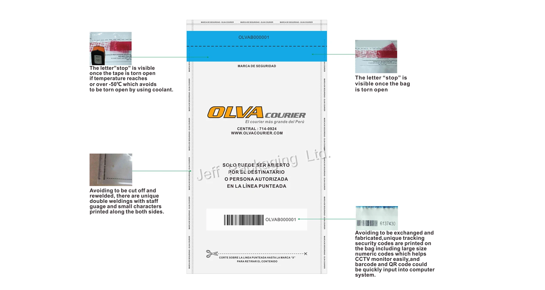 Customized design silver security level 3 transparent tamper proof courier bag