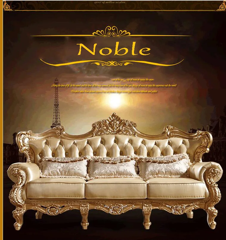 high quality European antique living room sofa furniture genuine leather set p10077
