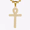 Hot Selling 2017 CZ Ankh Cross Gold Stainless Steel Bling Bling YSS149