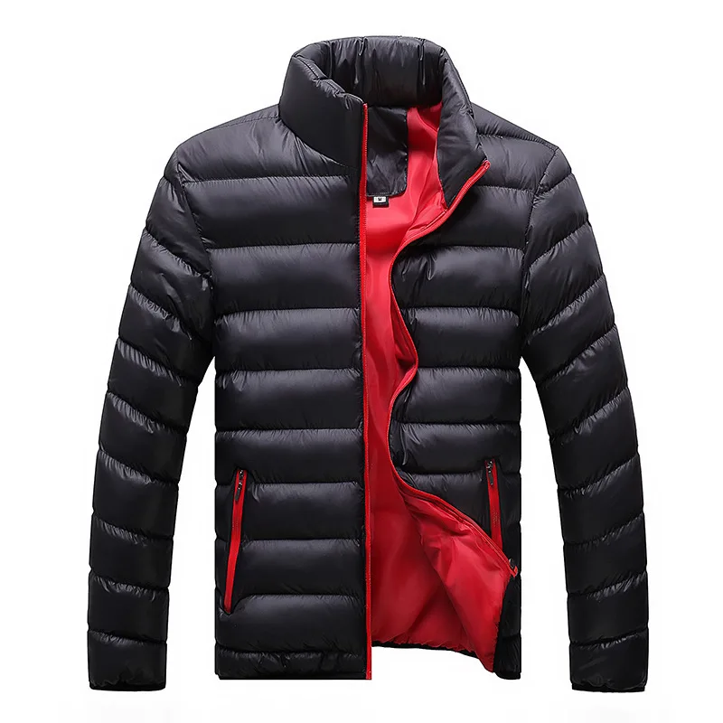 

Winter Mens Stand Collar Solid Color Thicken Leisure Down Cotton Coat, Red,black,dark blue,sky blue