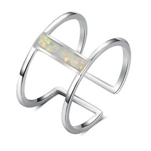 Tonglin pure silver 925 sterling fashionable geometry parallel bar ring cool opal open ring
