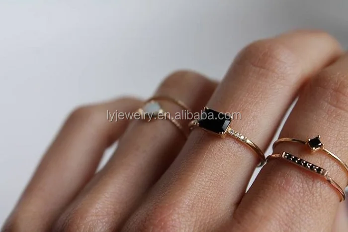 Unique 925 Silver Ring With Black Stone Gold Ring Design For Couples LYR0221