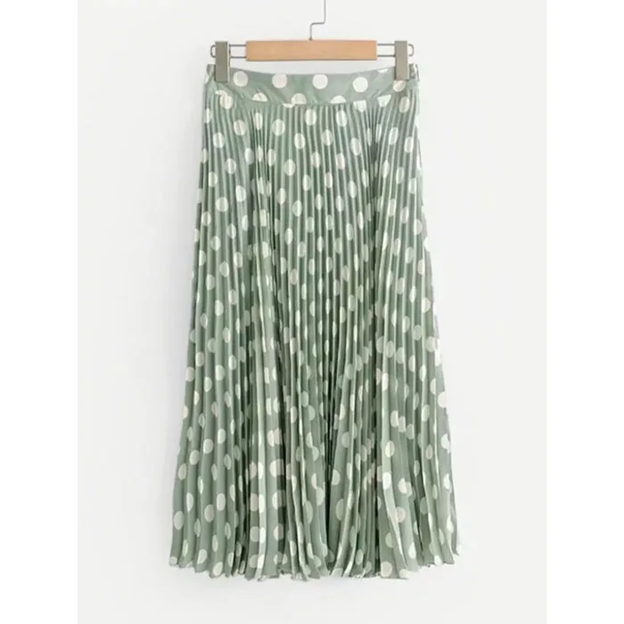 

Wholesale custom long chiffon skirt for women casual spot pleated for girl long knee length lady linen skirt pleated, Green