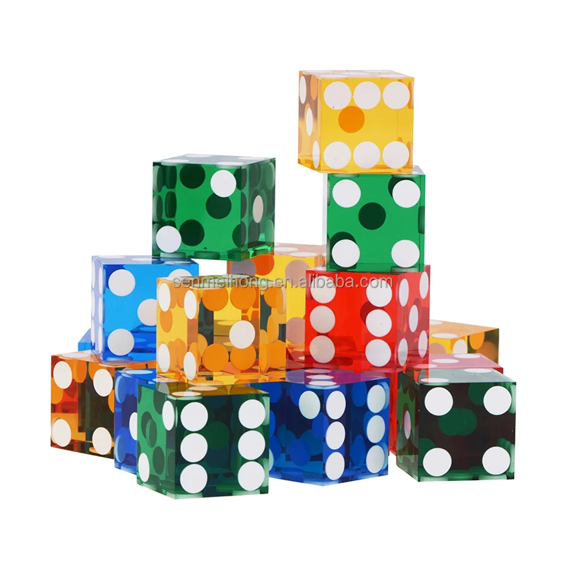 

Casino Precisions Transparent dot dice with edge, Red, purple, green,blue,yellow