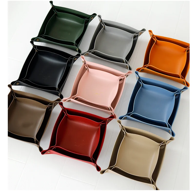 

2022 Wholesale Ready Stock Leather Double-deck Dice Tray jewelry Tray for Key Coin Change Phone Wallet, Multi- color / customized color