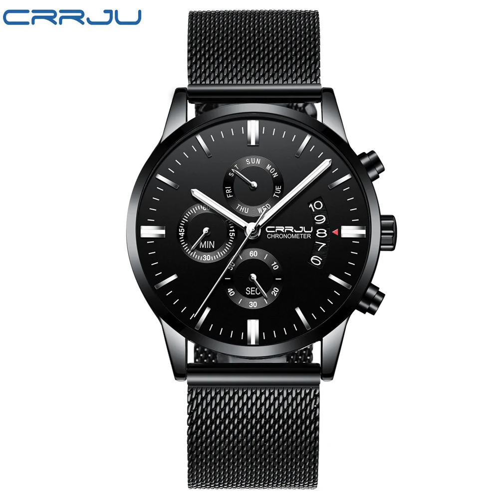 

CRRJU 2222 Men Quartz Watches Calander Waterproof Sport WristWatch Army Chronograph Heavy Fashion Male Clock