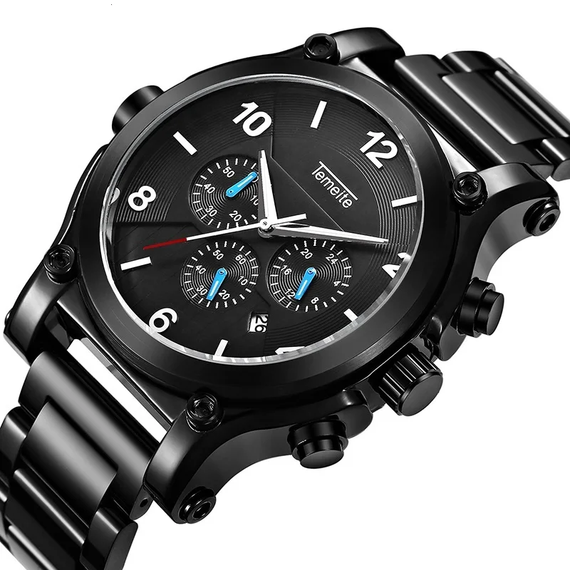 

Temeite Men's Watch Six-pin Multi-function Sports Watch Waterproof Calendar Watches Men Wrist Stainless Steel Quartz Wristwatch, 6-color