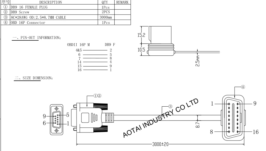 16p Obdii Male To Db9,Db15,Db25 Cable Adapter Buy Obd2 Female To Db9