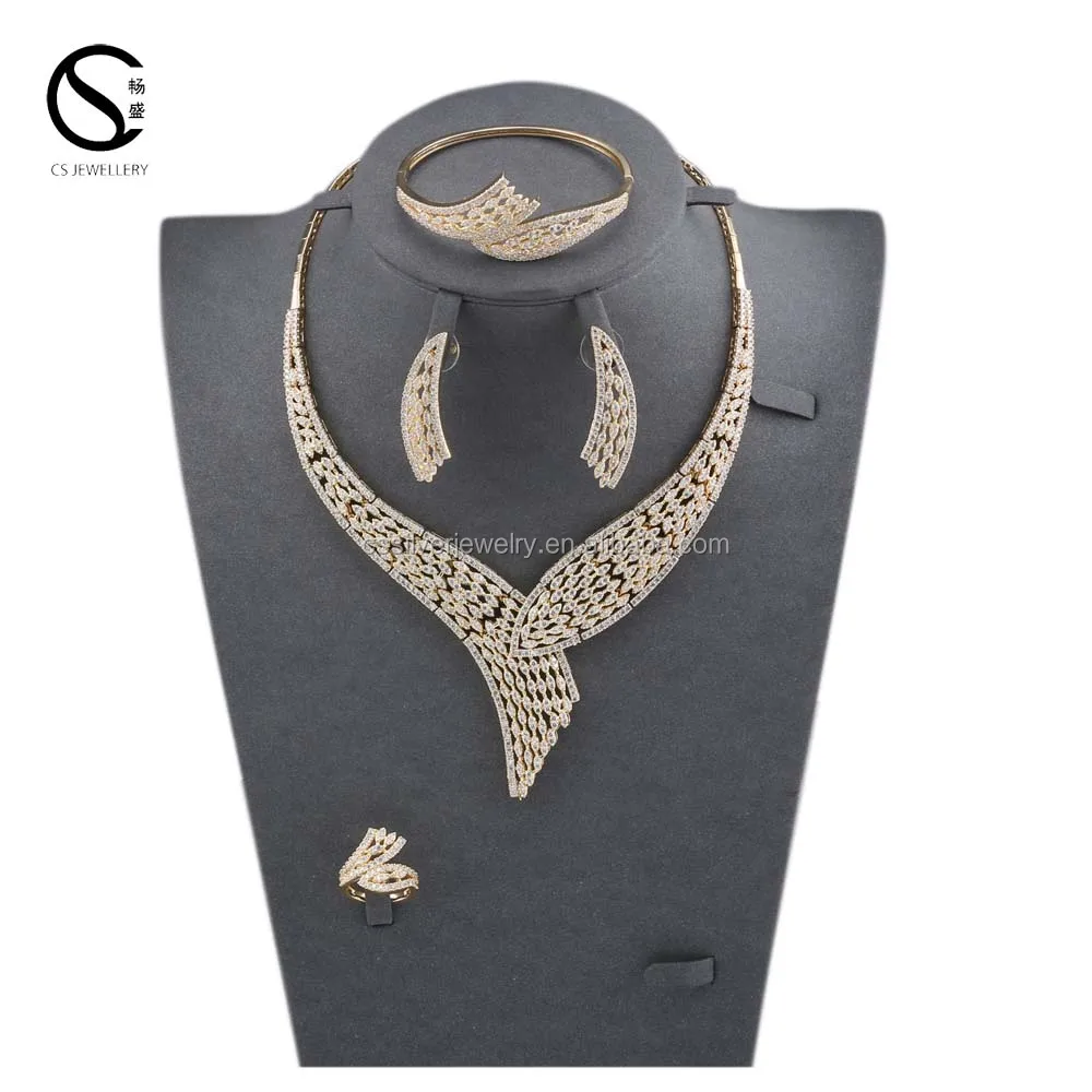 

925 Sterling Silver 18K Gold Plated Jewelry Set For Wedding