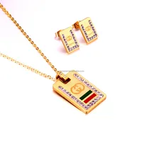 

Gold Plated Fashion Cool Women Rectangle Shaped Together Crystal Jewelry Necklace wedding jewelry set