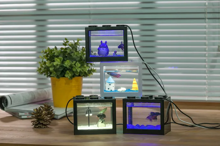 
2018 Hot sale aquarium fish tank with USB LED lighting for christmas gift 