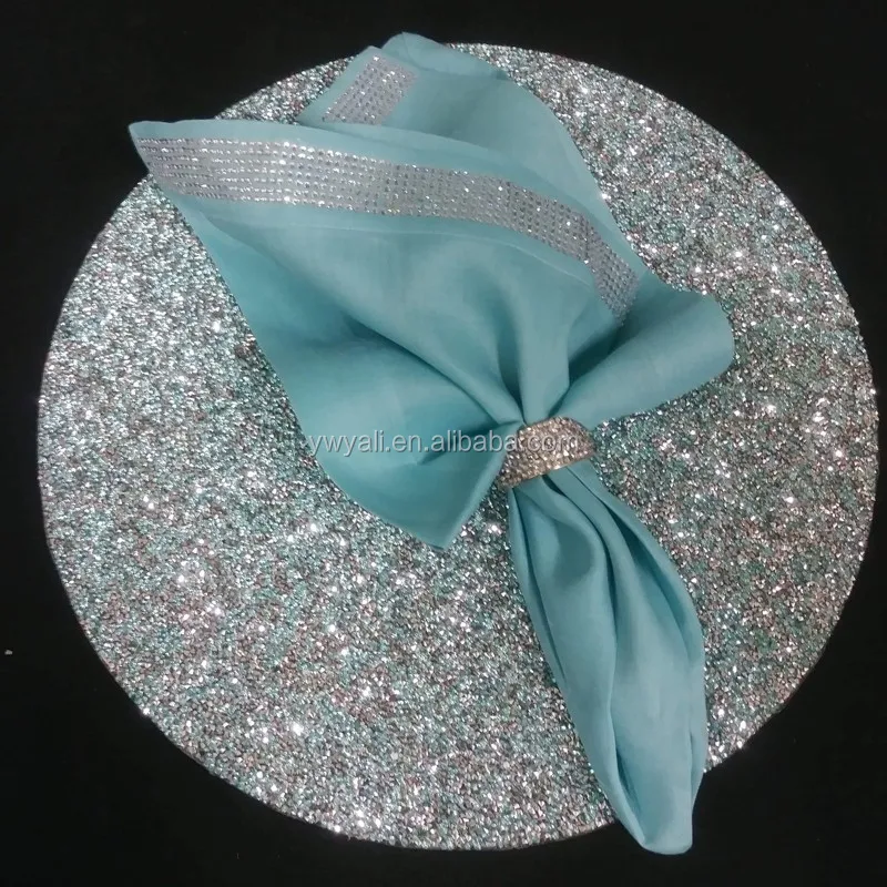 Custom Made Round Placemats Silver Rhinestone Table Mats For Decoration