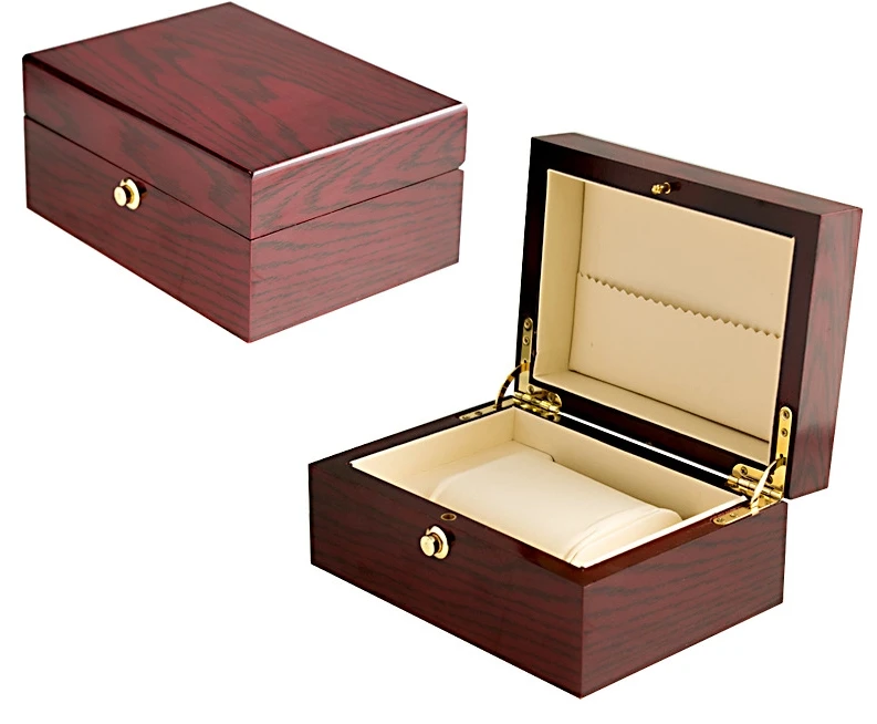 

MDF high-gloss wooden watch box inside leather, Red