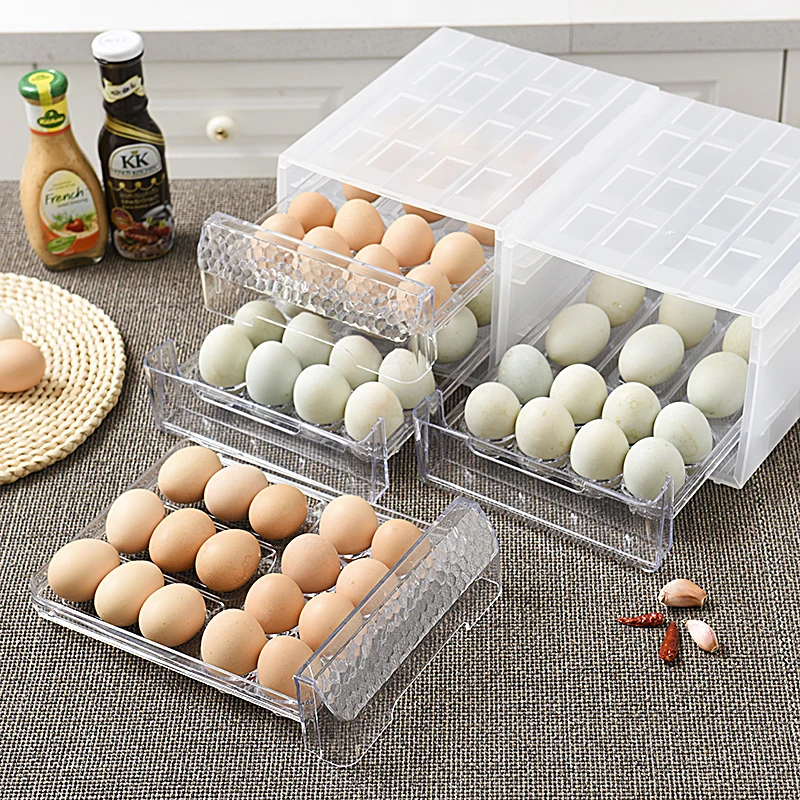 Clear Egg Container,34 Compartment Single-Layer Egg Preservation Tray Protect and Keep Fresh Cherry-Lee Fresh Box With Lid Plastic Portable Egg Holder Case Stackable Large Egg Tray