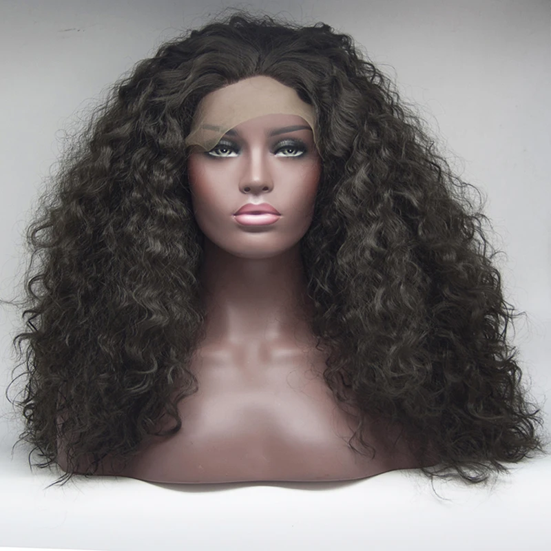 

Curly Heat Resistant Hair Black Color Synthetic Lace Front Wig For Black Women, Dark roots with blonde color