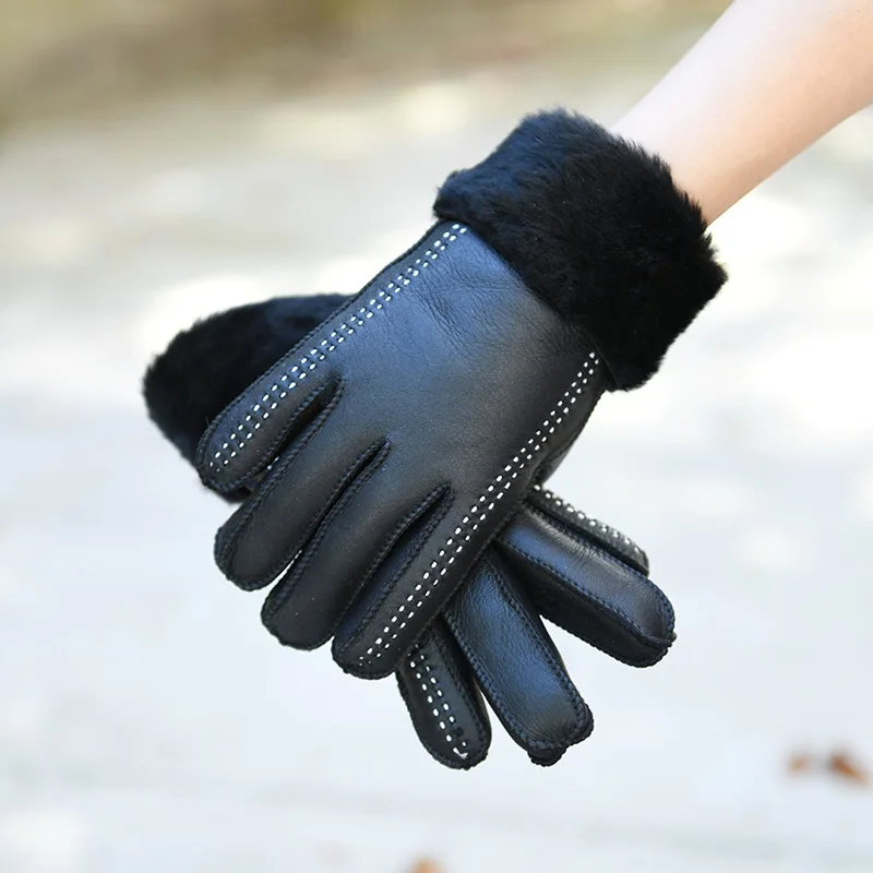 

CX-A-87D Women Luxury Sheep Fur Lined Genuine Leather Tanned Winter Leather Glove, As shown