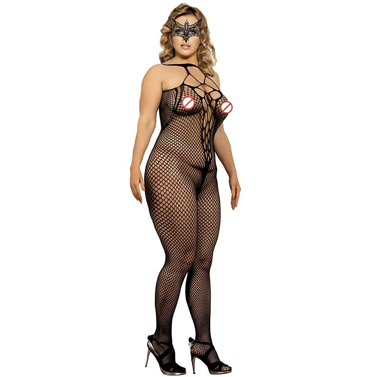 

New Arrival Mature Woman Girls Bodystocking Sexy lingerie Black sexy costumes erotic lingerie, Black plus size fishnet bodystocking