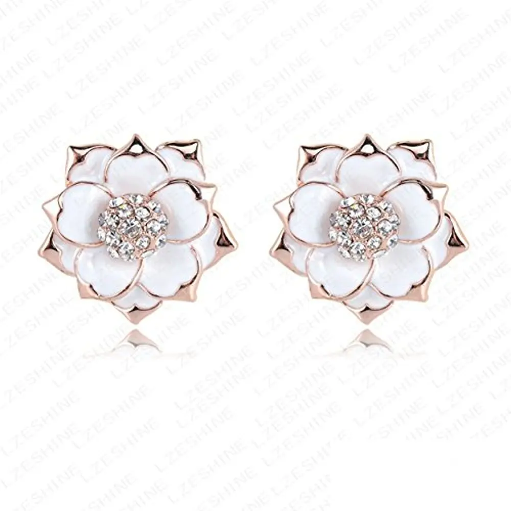 Chic Enamel Earrings 18k Rose Gold Plated SWA Elements Crystal Flower Stud Earrings Wedding