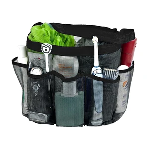 Image of 8 Pockets Quick Dry Rustproof Bath Organizer Bathroom Travel Gym Camping Black Portable Mesh Shower Caddy Tote wash Bath kit Bag