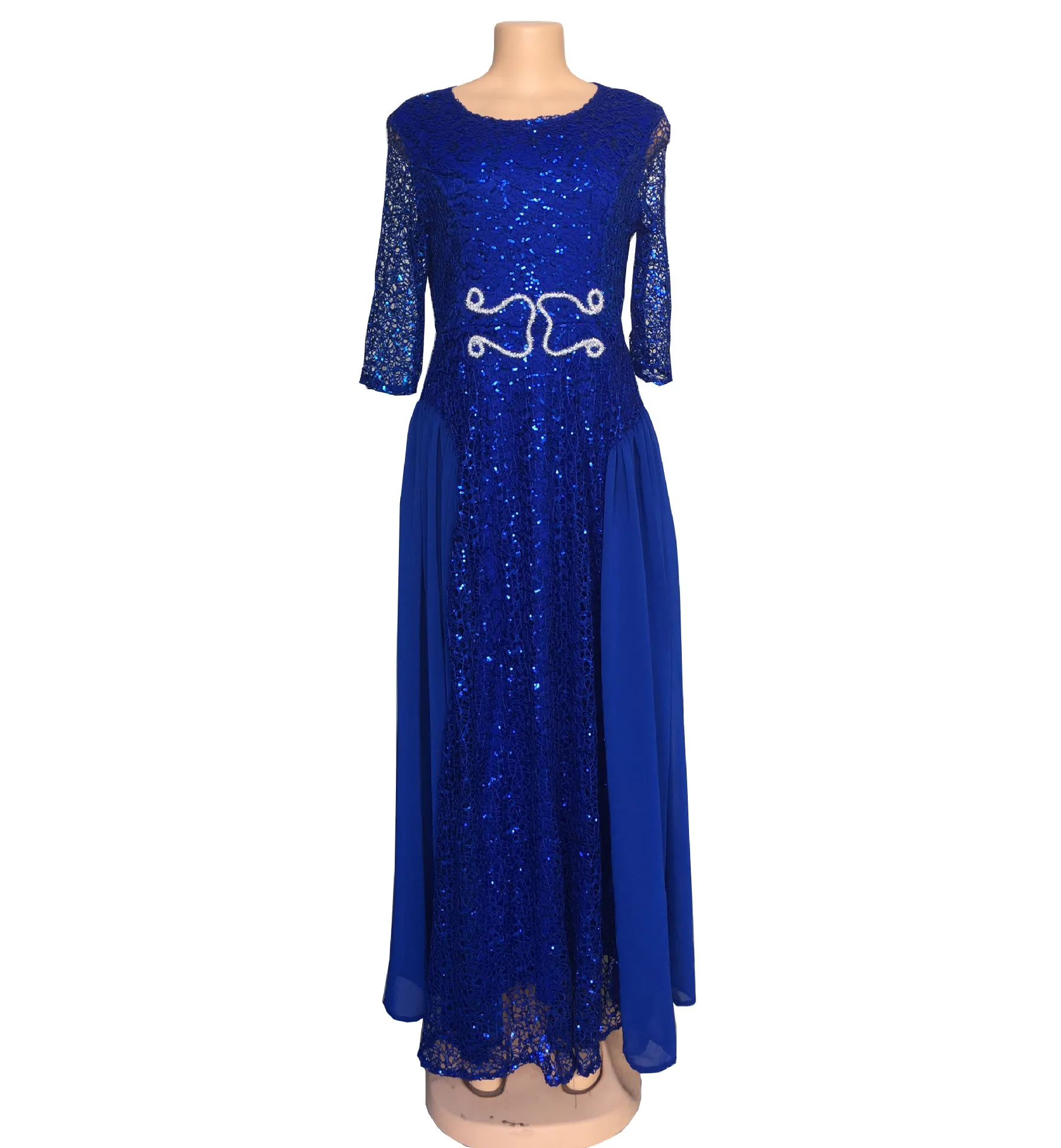 A6043 African Women's Plus Size Lace Sequin Round Neck Daily Dresses