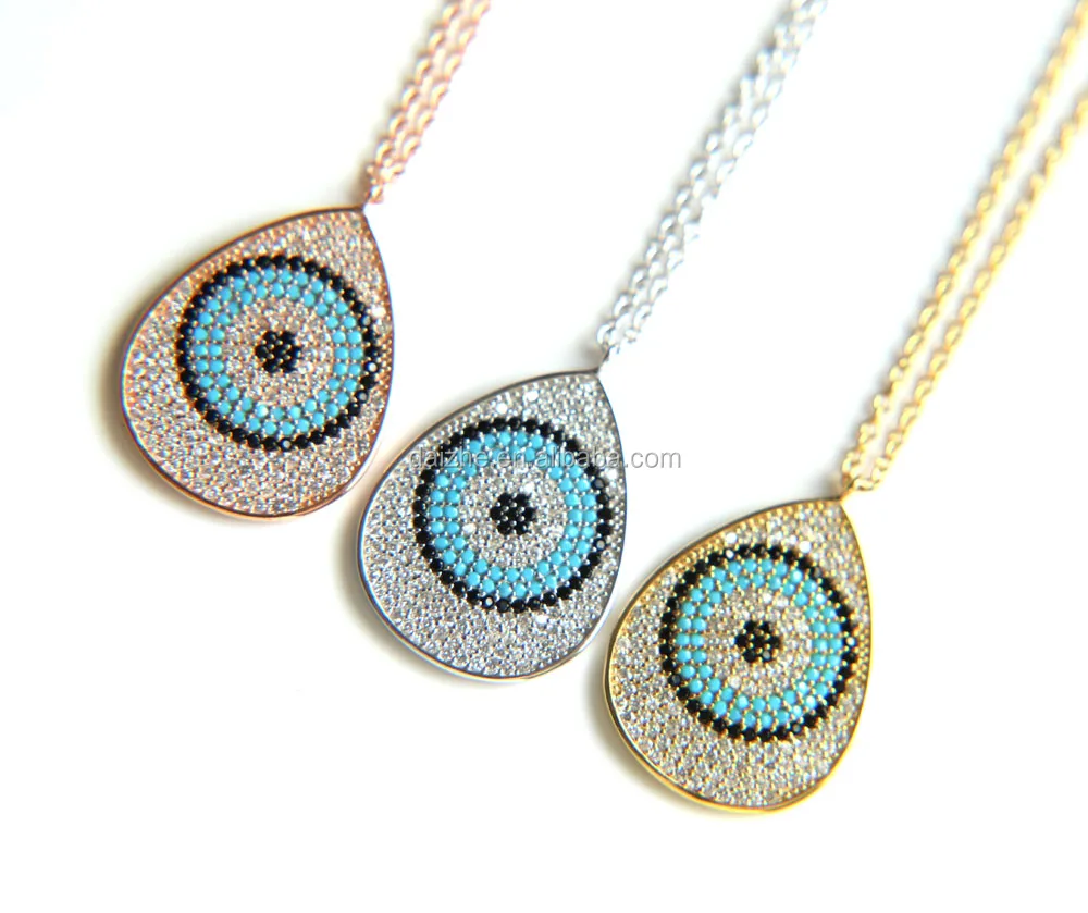 

luxury pear shape evil eye pave turquoise 925 sterling silver fine high quality 2021 necklace
