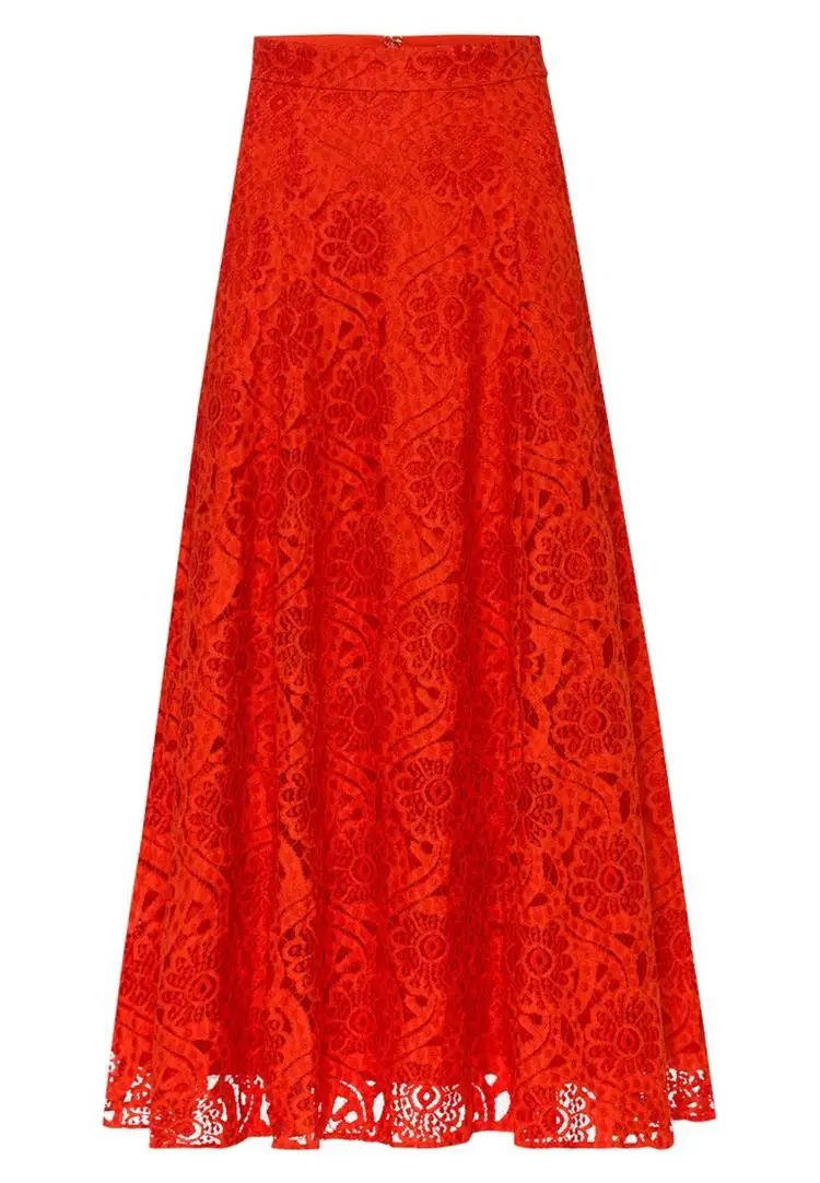 Red Lace Skirts Ladies Long Maxi Skirts 