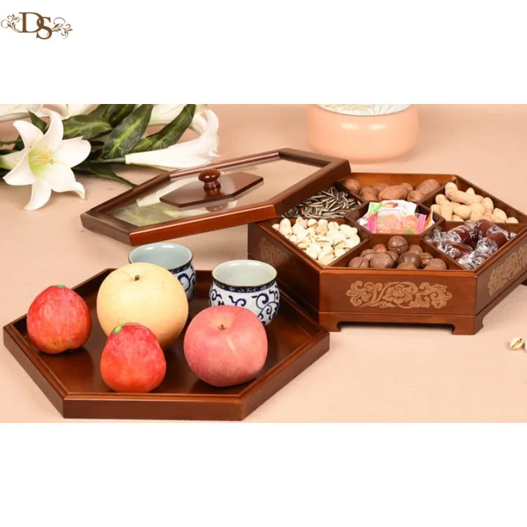 5 Compartment Dry Wooden Fruit Box With Handle - Buy Wooden Fruit Box ...