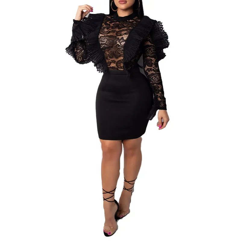 

81020-MX41 latex sexy black dress lace club wear