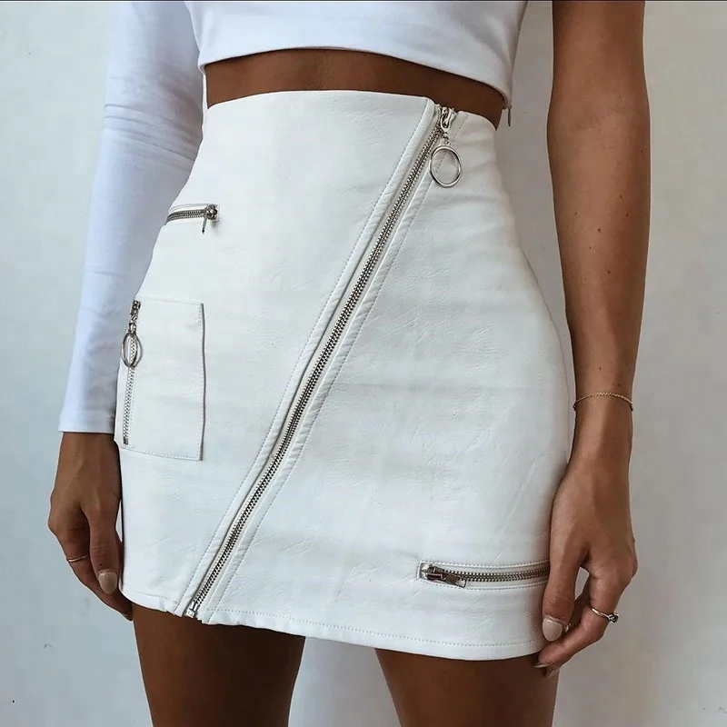 

Korean Style Women Clothing Sexy Clothes Zipper Bodycon PU Leather Skirt