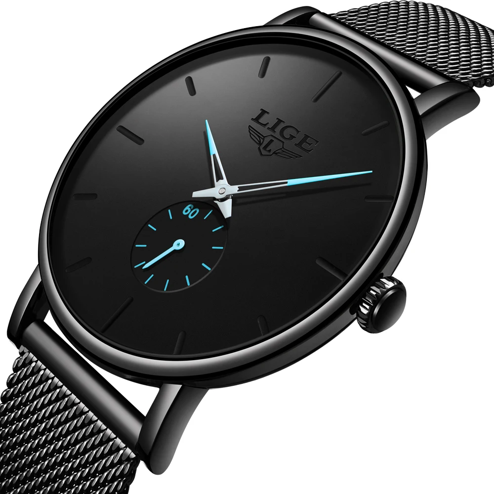 

LIGE 2019 New Fashion Sport Mens Watches Brand Luxury Waterproof Simple Watch Men Ultra Thin Dial Quartz Clock, 3 colors available