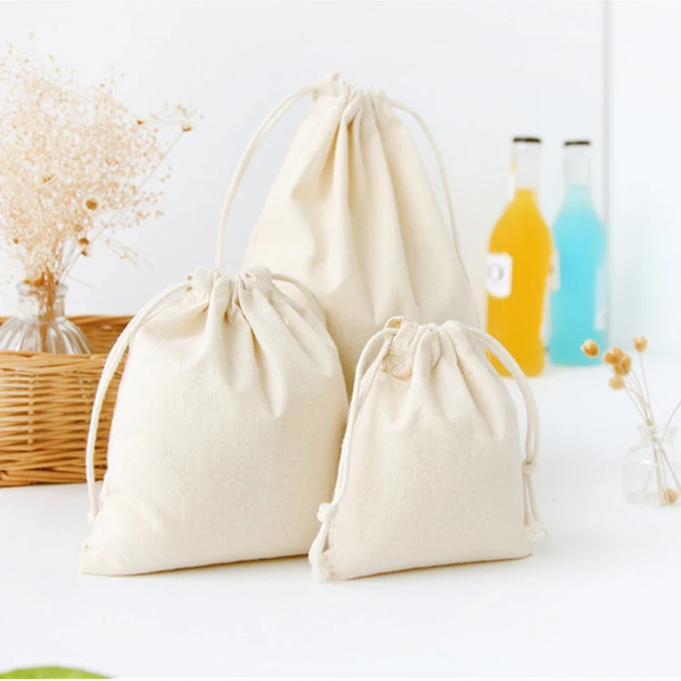 Natural Color Plain Drawstring Cotton Packaging Bags For Gifts Or ...