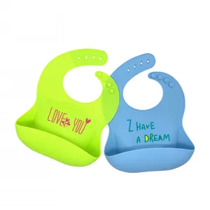 Image of Custom FDA Food Grade Easy Roll Up Water Proof Soft Baby Feeding Silicone Bib With Crumb Catcher