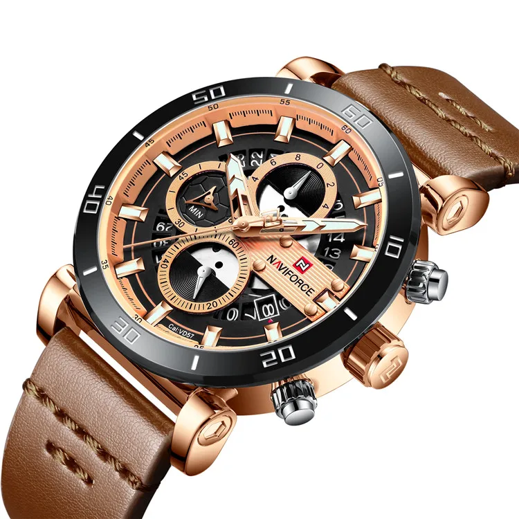 

NAVIFORCE Watch 9131 New Fashion Watches Men Wrist Quartz Leather Waterproof Sport Luminous Male Wristwatch Relogio Masculino, 5-color