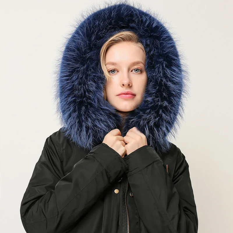 

CX-G-P-12R Women Fashion Big Raccoon Fur Collar Decorate Real Fox Fur Parka