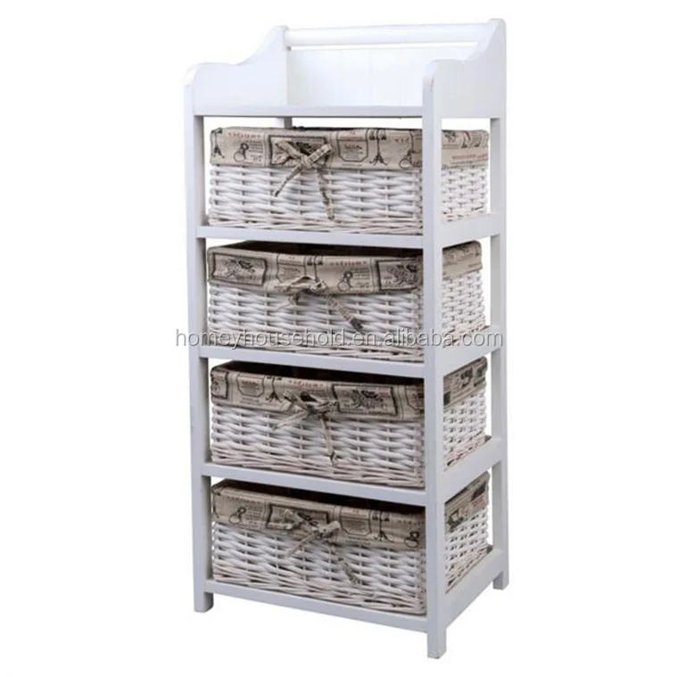 White Wicker Wooden Home Used Storage Chest Of Drawers For